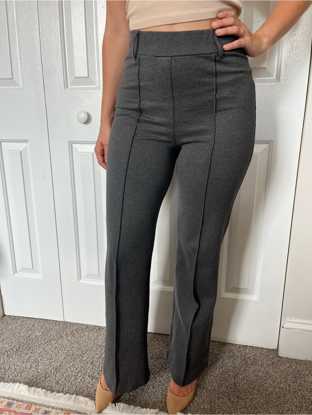 Quince High-Waist Seamed Flare Pants - Charcoal
